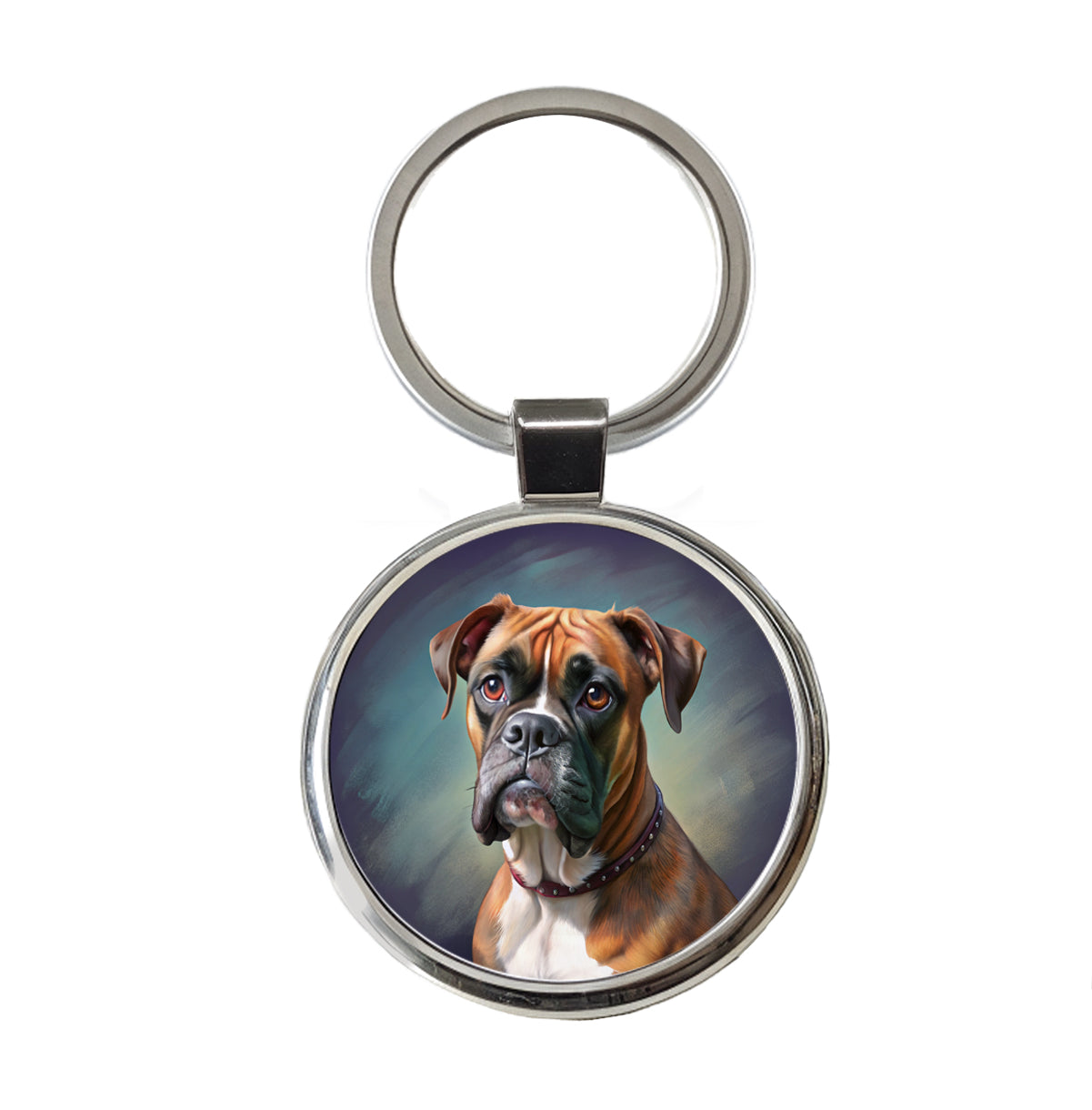 Boxer Dog Illustration Round Metal Keychain