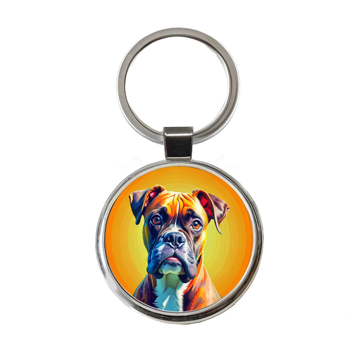 Boxer Dog Pop Art Round Metal Keychain