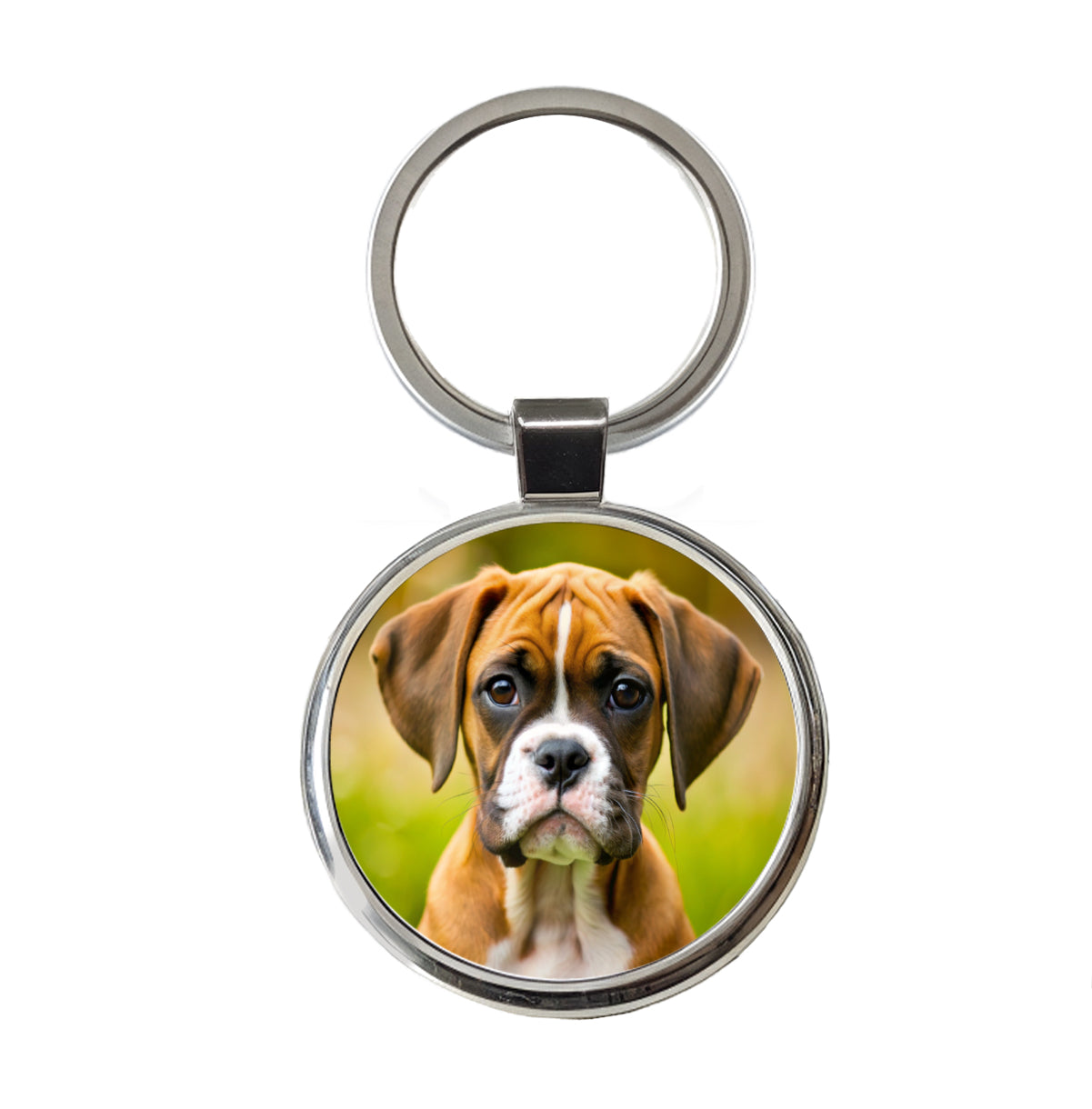 Boxer Dog Puppy Photo Round Metal Keychain