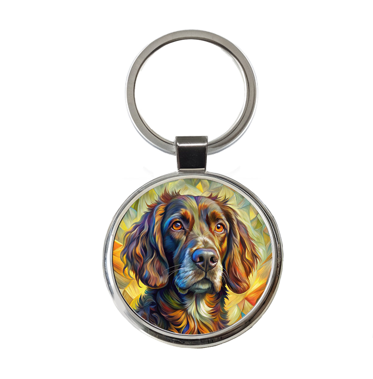 Boykin Spaniel Dog Abstract Art Round Metal Keychain