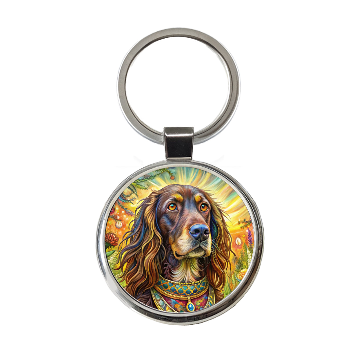 Boykin Spaniel Dog Bohemian Art Round Metal Keychain