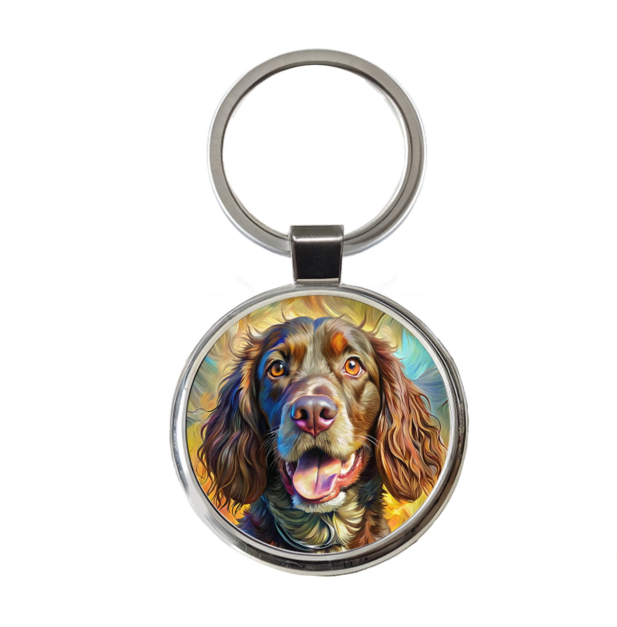 Boykin Spaniel Dog Expressionism Art Round Metal Keychain
