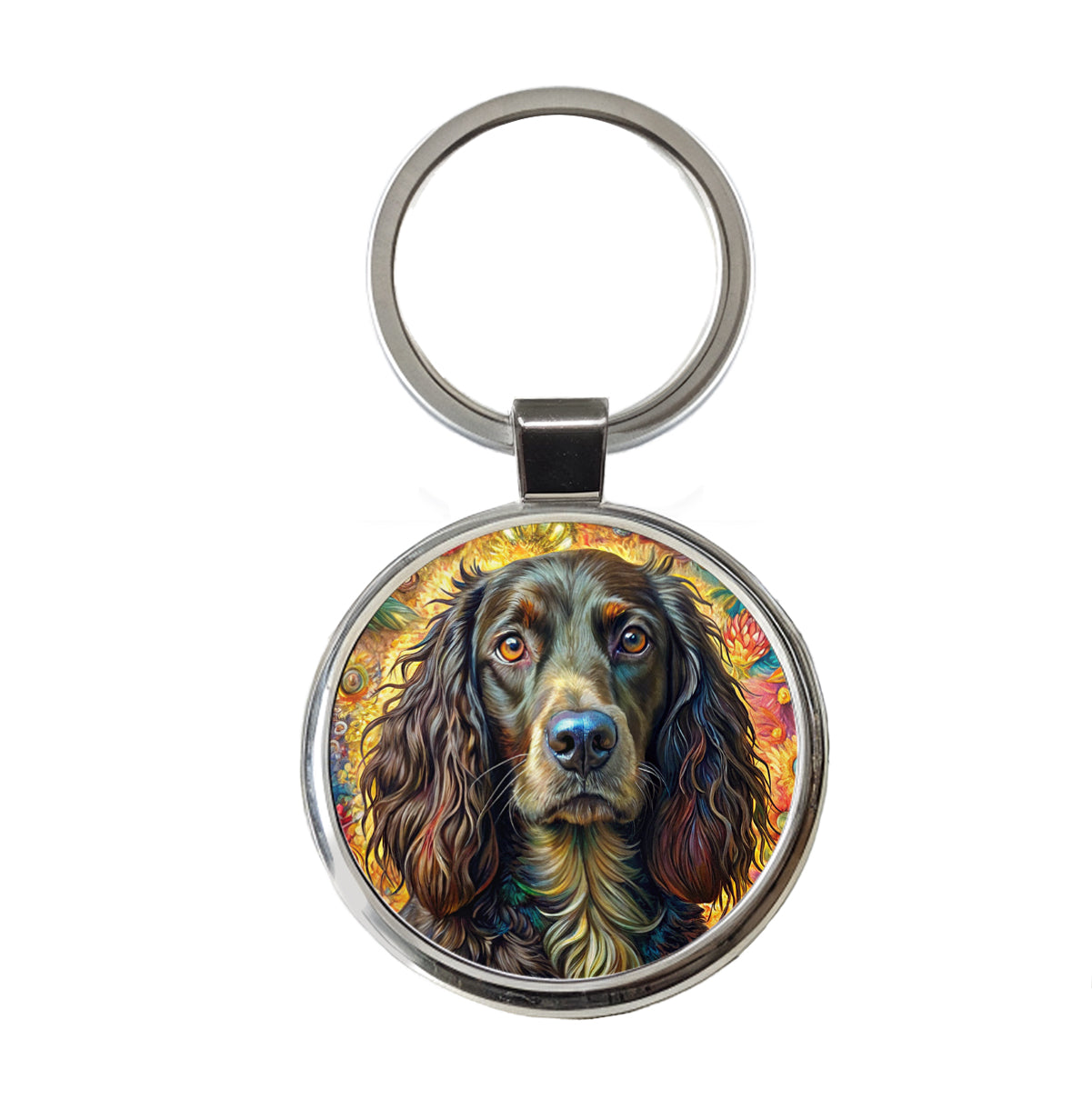 Boykin Spaniel Dog French Bohemian Art Round Metal Keychain