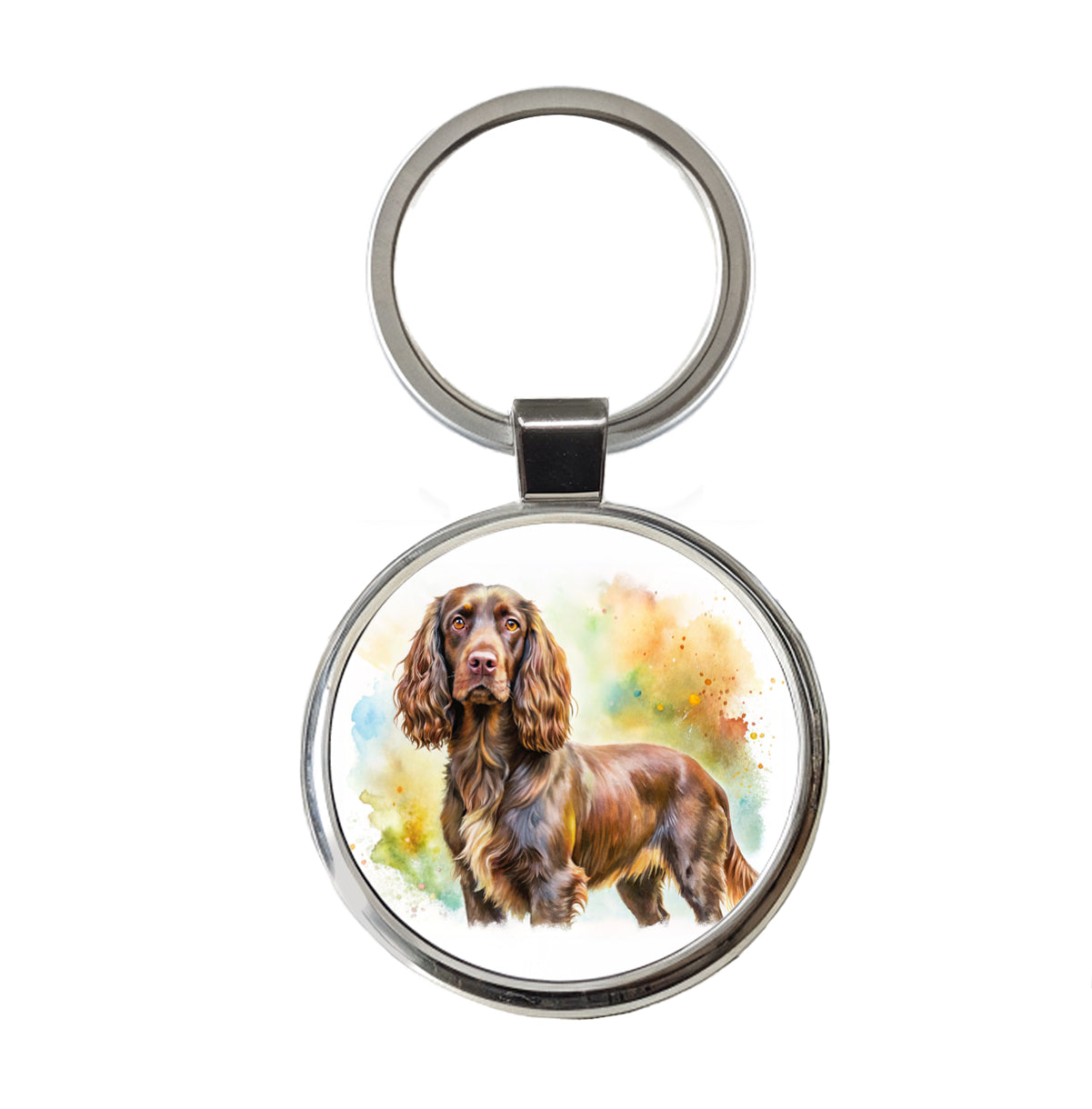Boykin Spaniel Dog Watercolor Style Round Metal Keychain