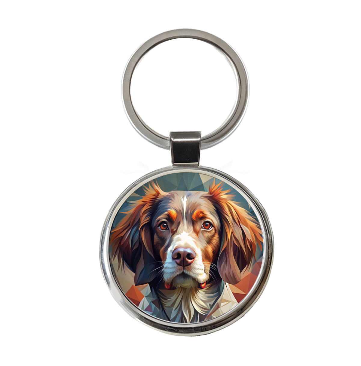 Brittany Spaniel Dog Abstract Stylized Art Round Metal Keychain