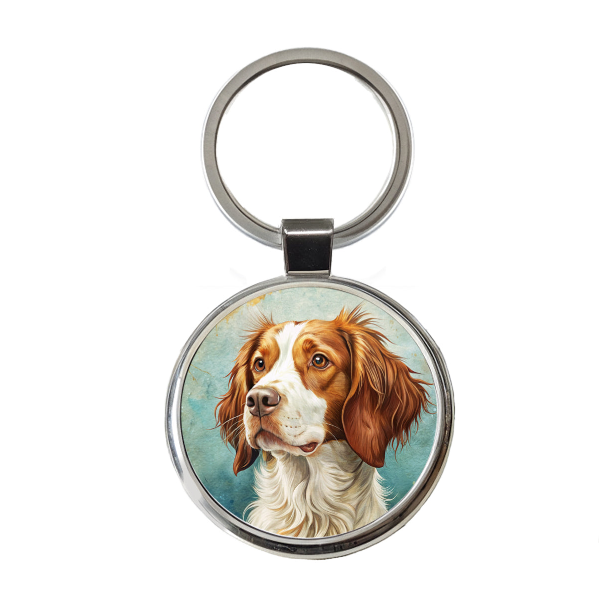 Brittany Spaniel Dog Art Nouveau Round Metal Keychain