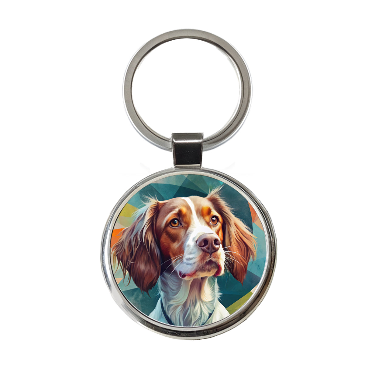 Brittany Spaniel Dog Contemporary Art Round Metal Keychain
