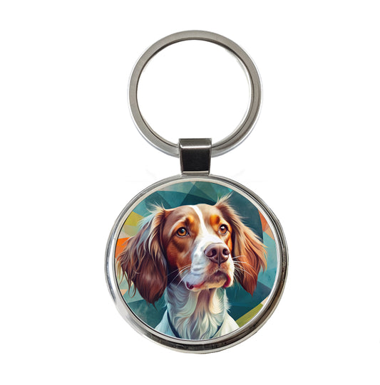 Brittany Spaniel Dog Contemporary Art Round Metal Keychain