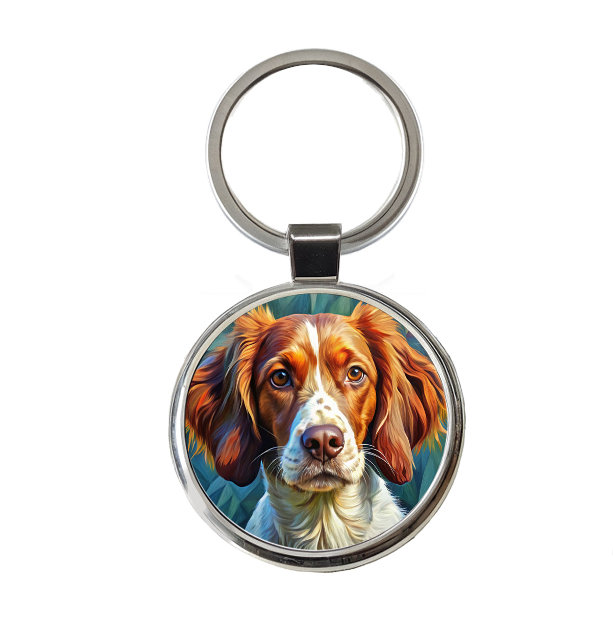 Brittany Spaniel Dog Expressionism Art Round Metal Keychain