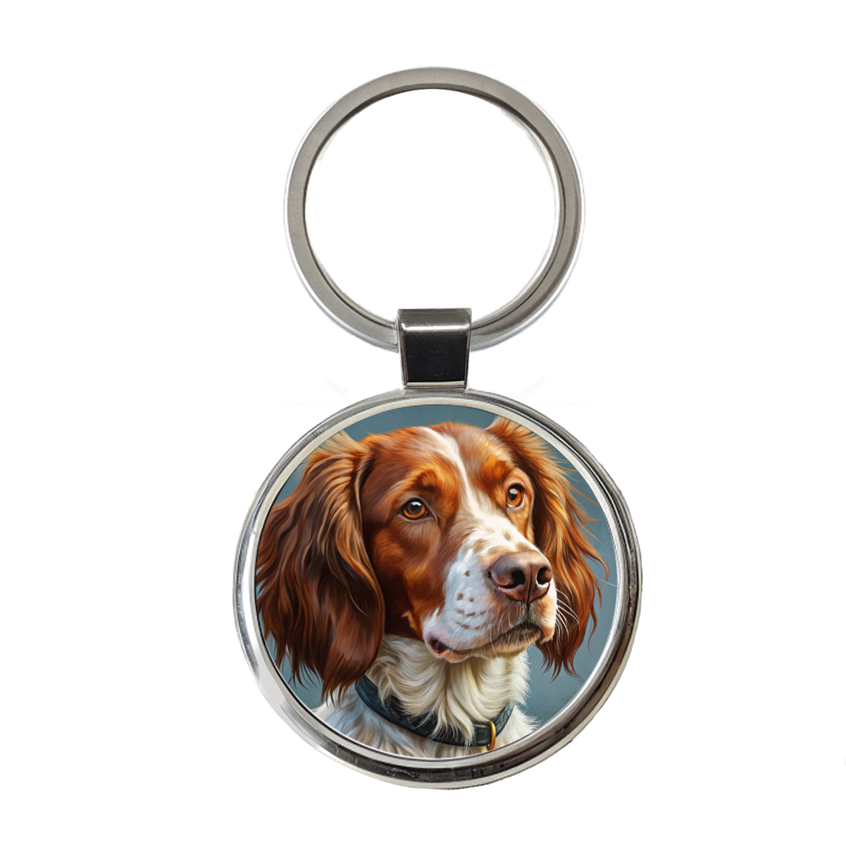 Brittany Spaniel Dog Illustration Round Metal Keychain