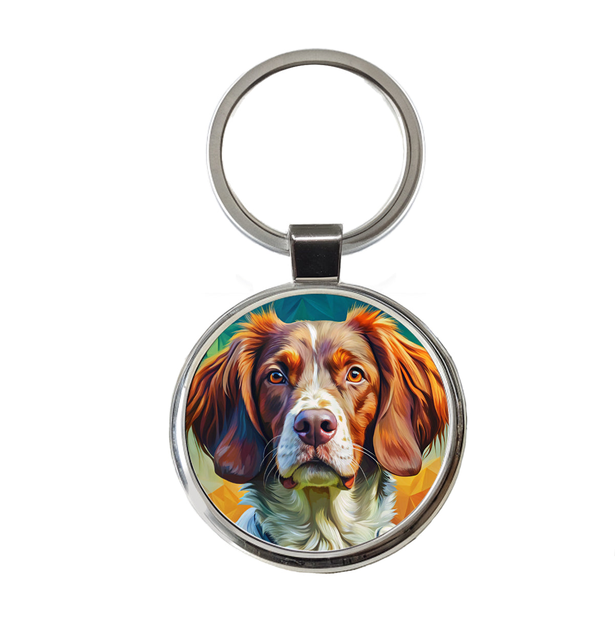 Brittany Spaniel Dog Pop Art Round Metal Keychain