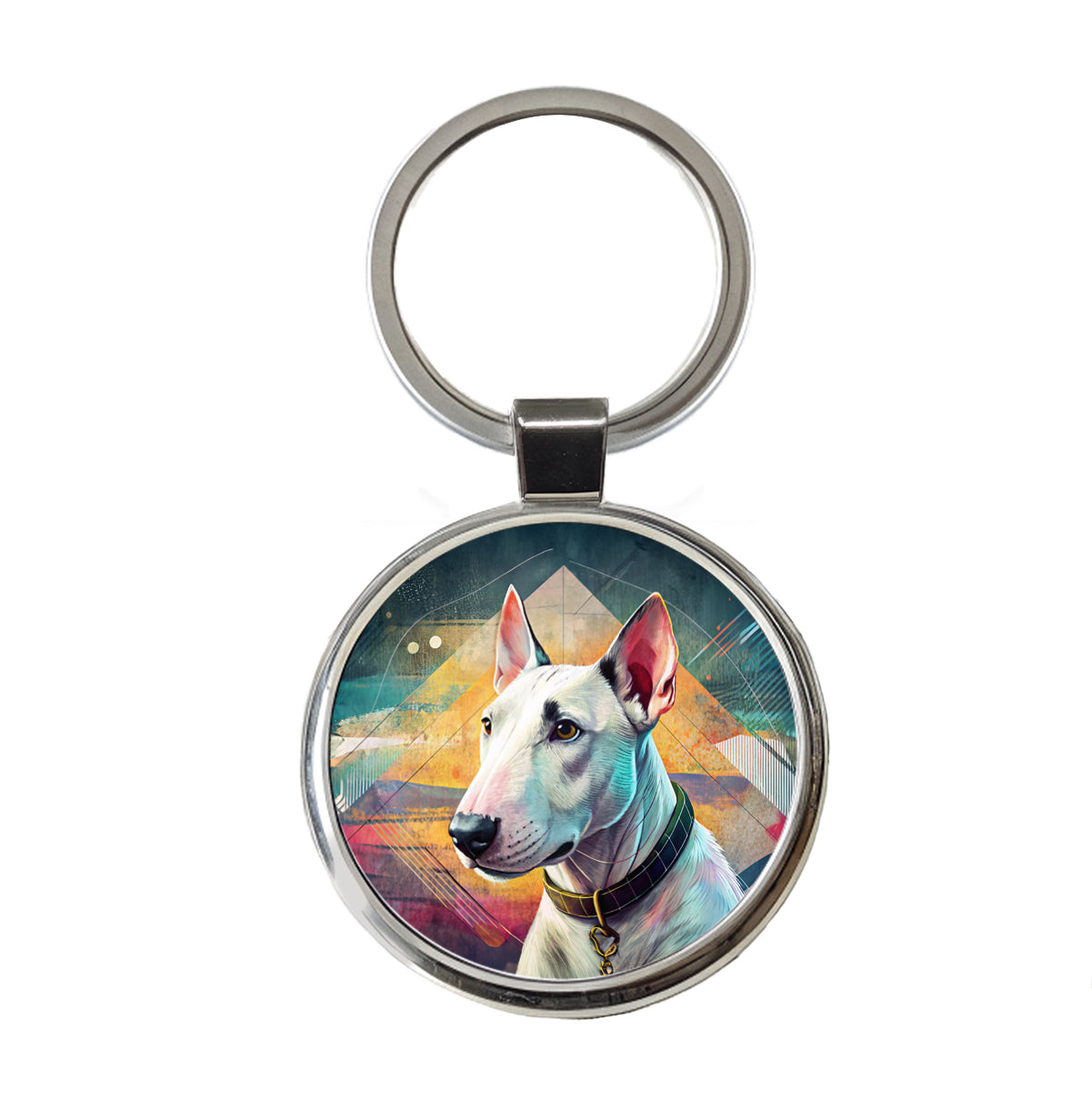 Bull Terrier Dog Contemporary Art Round Metal Keychain