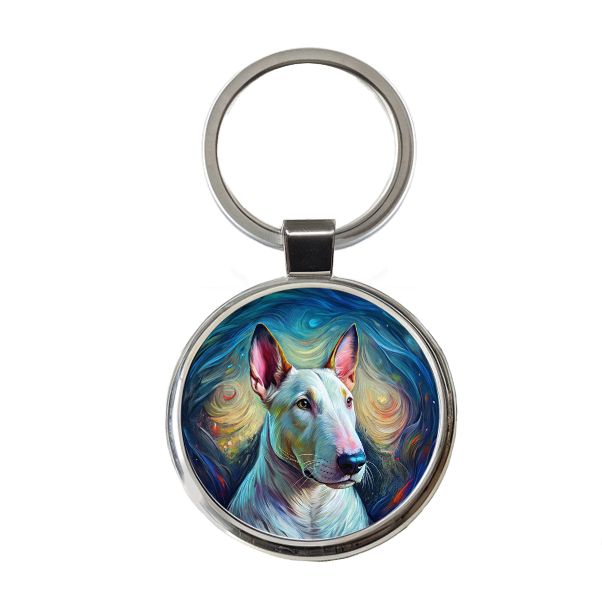 Bull Terrier Dog Expressionism Art Round Metal Keychain
