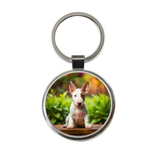 Bull Terrier Dog Puppy Photo Round Metal Keychain