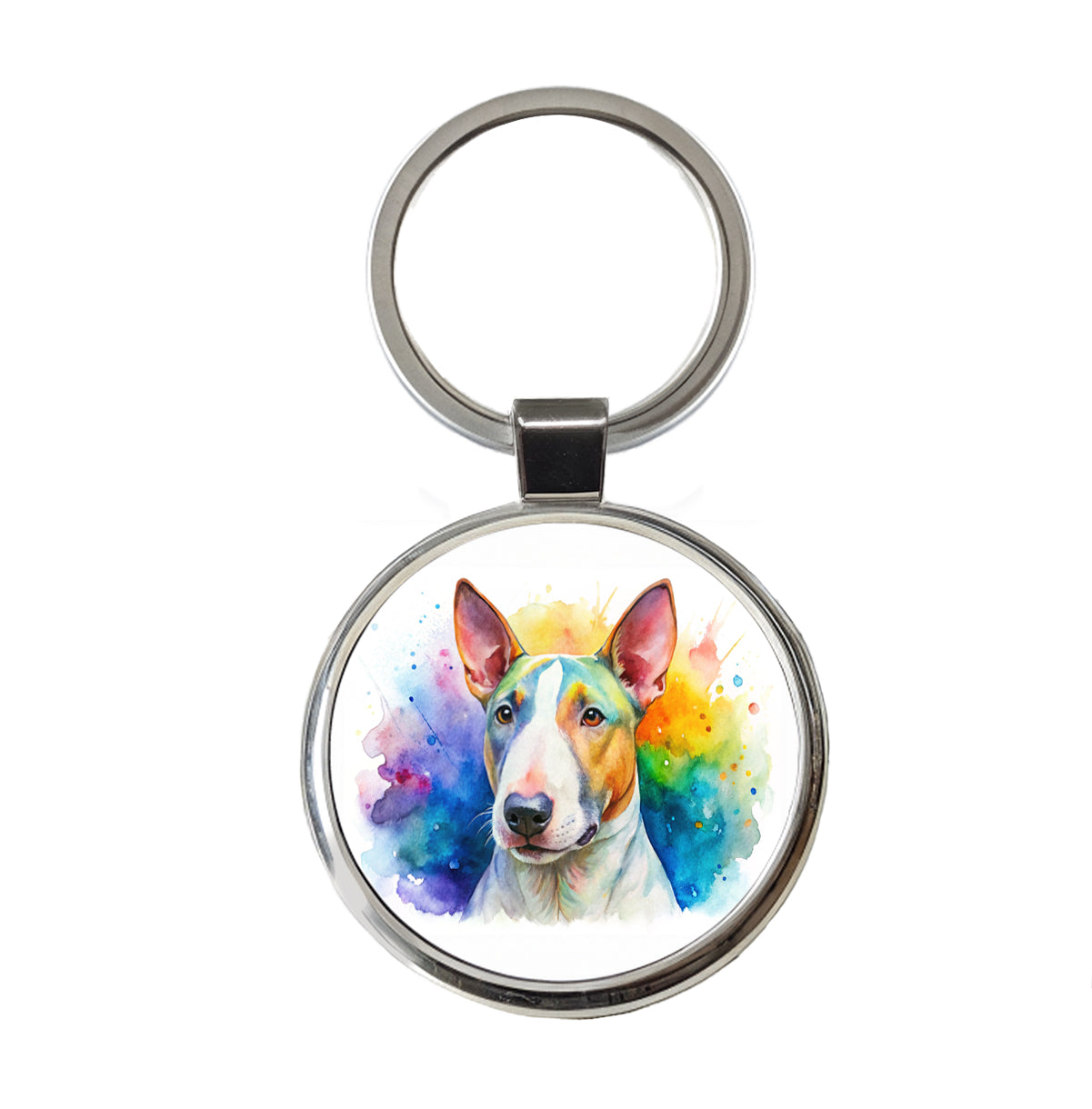 Bull Terrier Dog Watercolor Style Round Metal Keychain