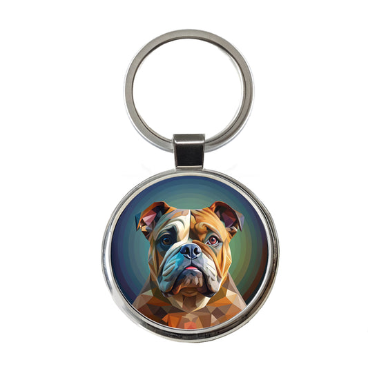 Bulldog Dog Contemporary Art Round Metal Keychain
