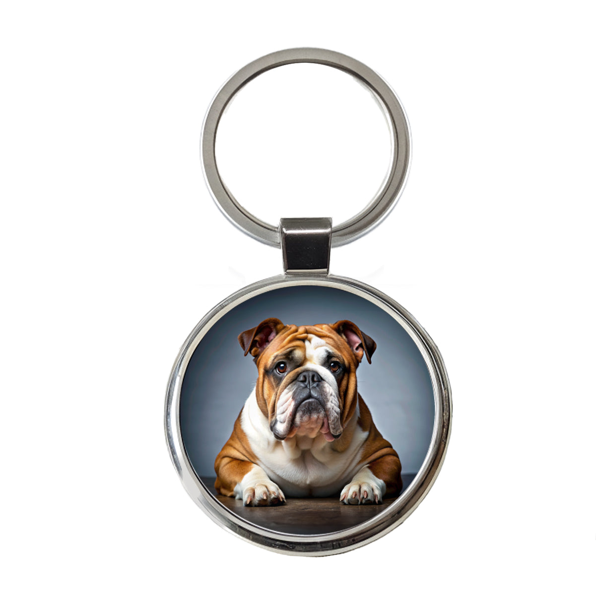 Bulldog Dog Photo Round Metal Keychain