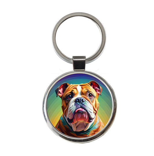 Bulldog Dog Pop Art Round Metal Keychain