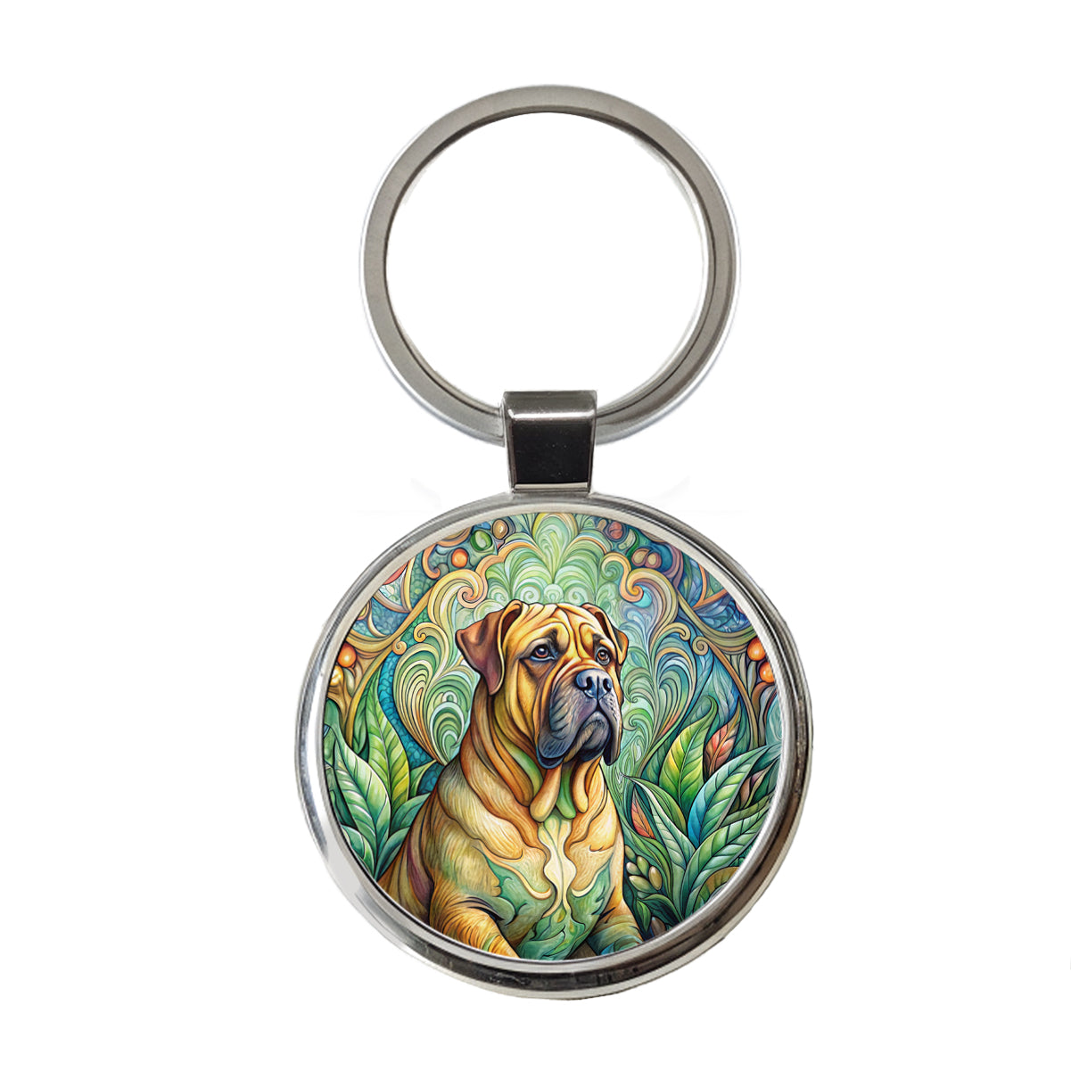 Bullmastiff Dog Art Nouveau Round Metal Keychain