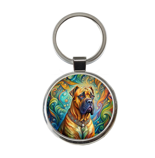 Bullmastiff Dog Bohemian Art Round Metal Keychain