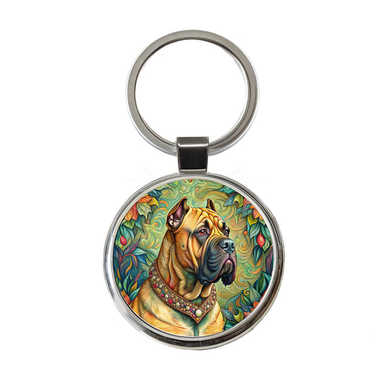 Bullmastiff Dog French Bohemian Art Round Metal Keychain