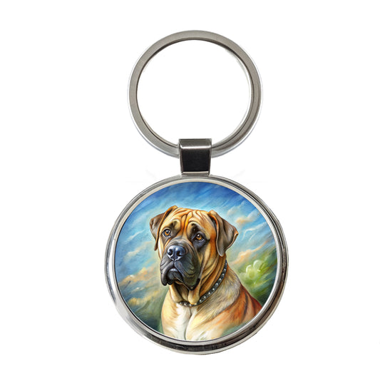 Bullmastiff Dog Illustration Round Metal Keychain