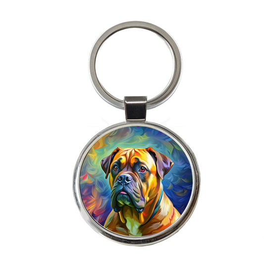 Bullmastiff Dog Pop Art Round Metal Keychain