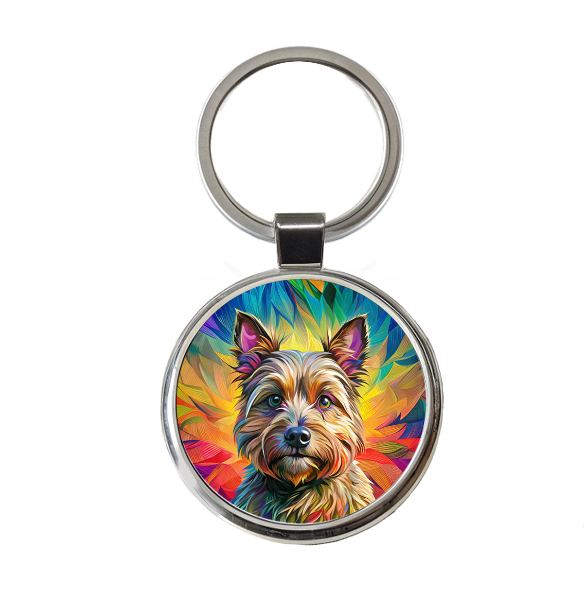 Cairn Terrier Dog Pop Art Round Metal Keychain