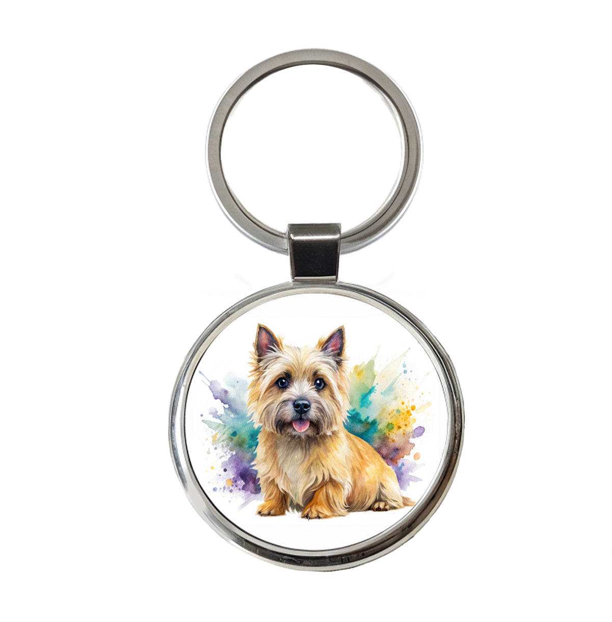Cairn Terrier Dog Watercolor Style Round Metal Keychain