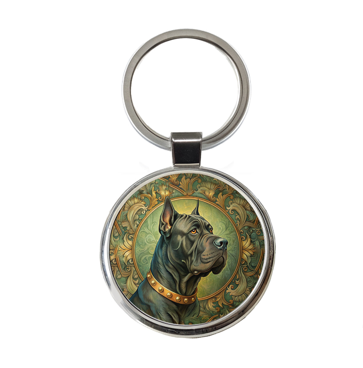 Cane Corso Dog Art Nouveau Round Metal Keychain