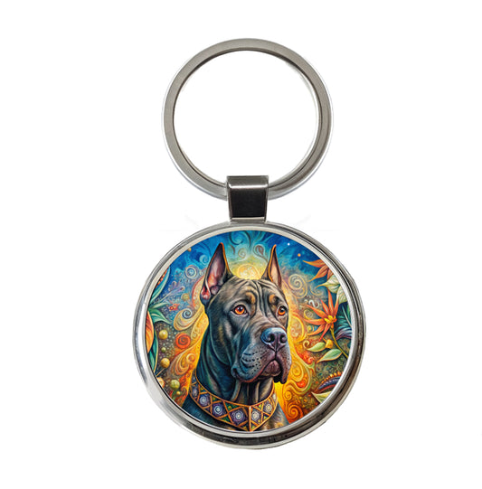 Cane Corso Dog Bohemian Art Round Metal Keychain