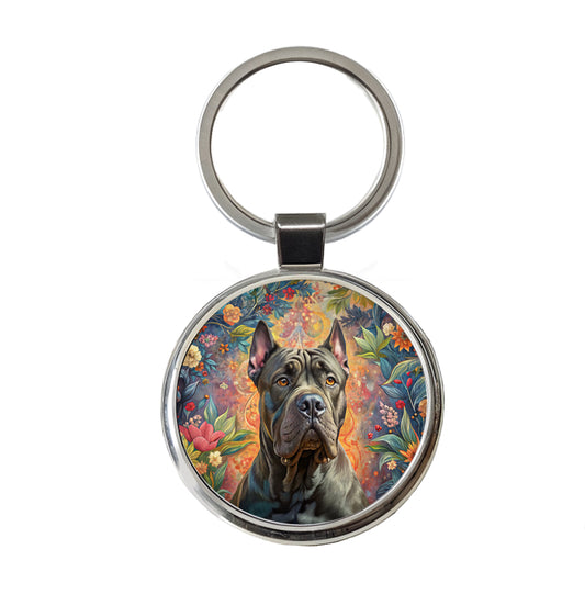 Cane Corso Dog French Bohemian Art Round Metal Keychain