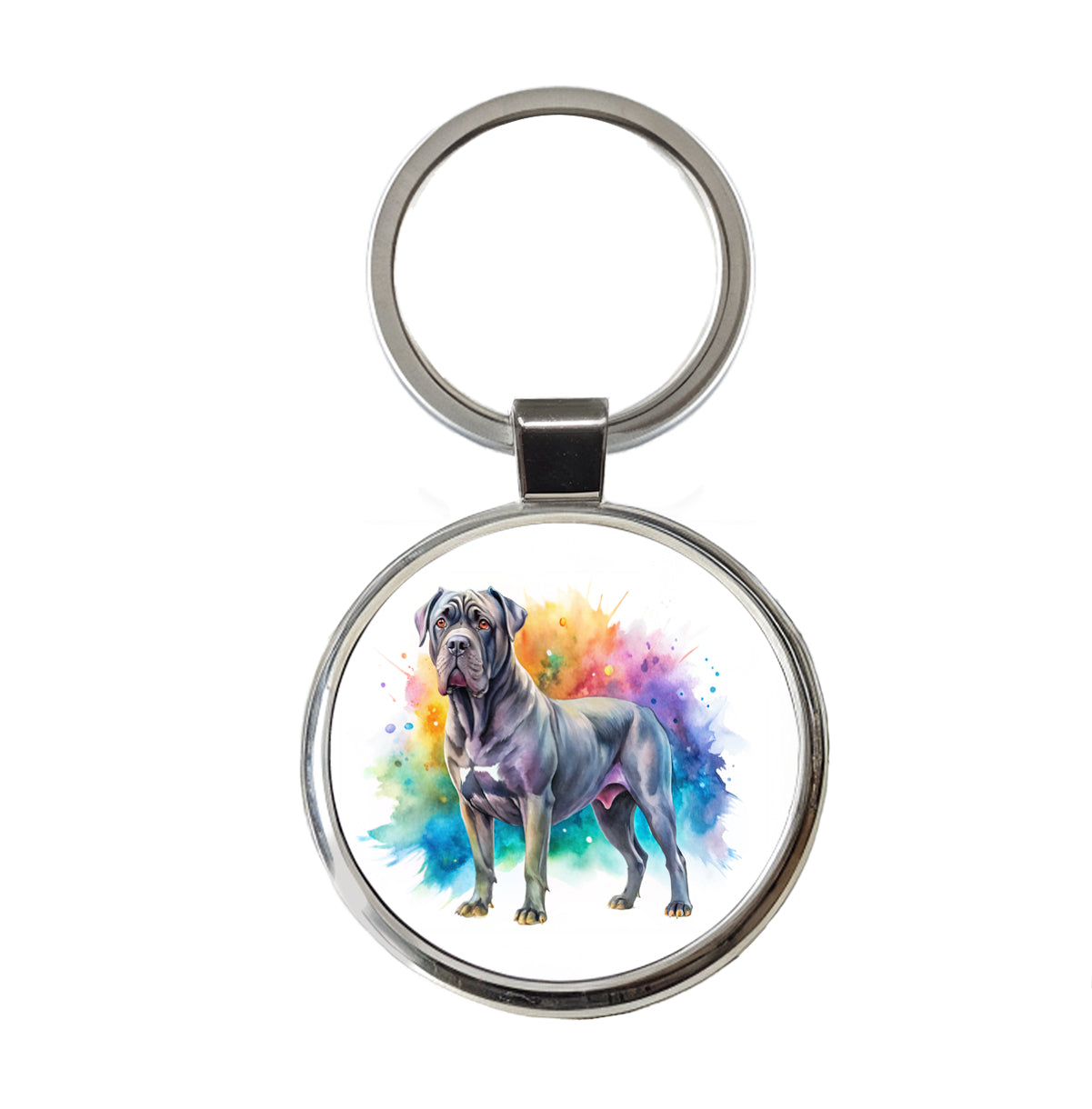 Cane Corso Dog Watercolor Style Round Metal Keychain