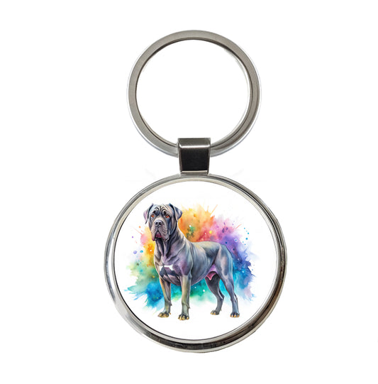 Cane Corso Dog Watercolor Style Round Metal Keychain