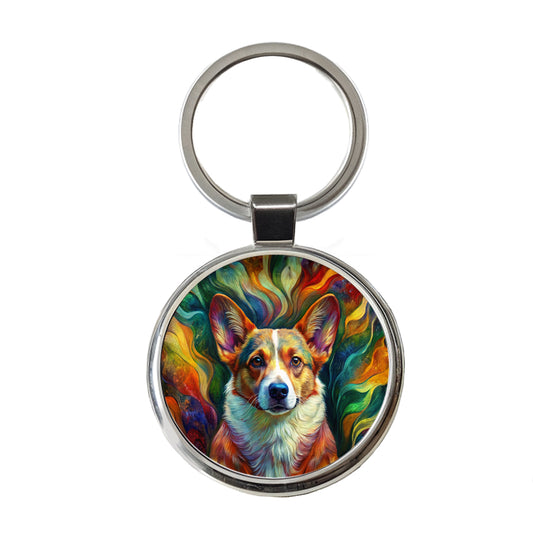 Cardigan Welsh Corgi Dog Abstract Art Round Metal Keychain