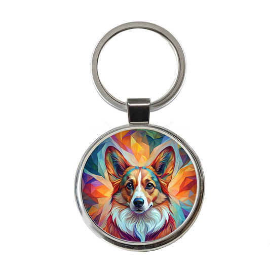 Cardigan Welsh Corgi Dog Abstract Stylized Art Round Metal Keychain