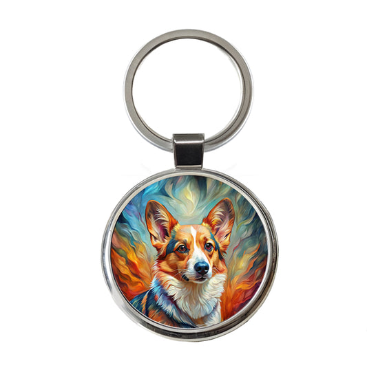 Cardigan Welsh Corgi Dog Expressionism Art Round Metal Keychain