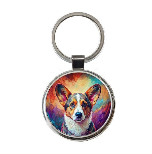 Cardigan Welsh Corgi Dog Pop Art Round Metal Keychain