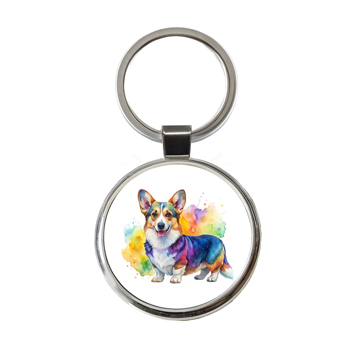 Cardigan Welsh Corgi Dog Watercolor Style Round Metal Keychain