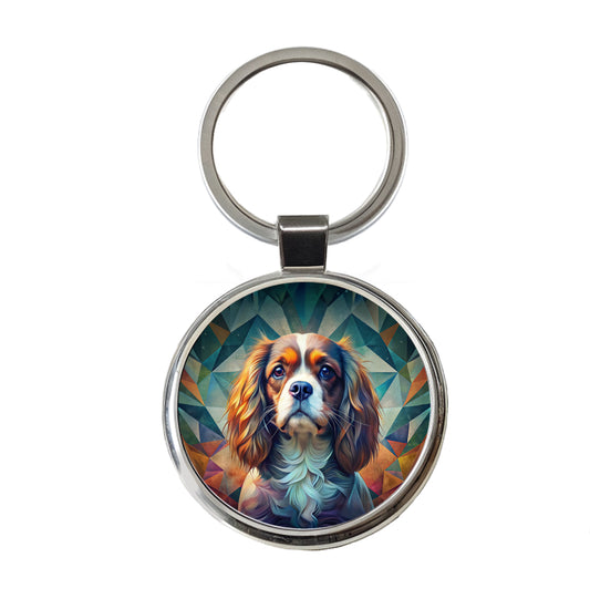 Cavalier King Charles Spaniel Abstract Stylized Art Round Metal Keychain