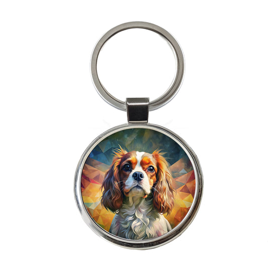 Cavalier King Charles Spaniel Dog Abstract Art Round Metal Keychain