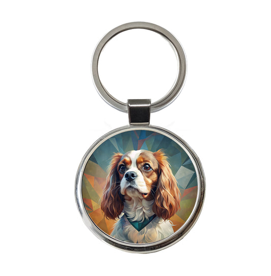 Cavalier King Charles Spaniel Dog Contemporary Art Round Metal Keychain