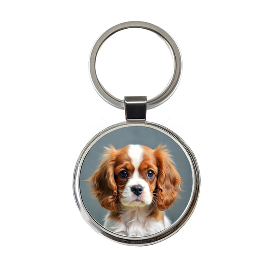 Cavalier King Charles Spaniel Dog Puppy Photo Round Metal Keychain