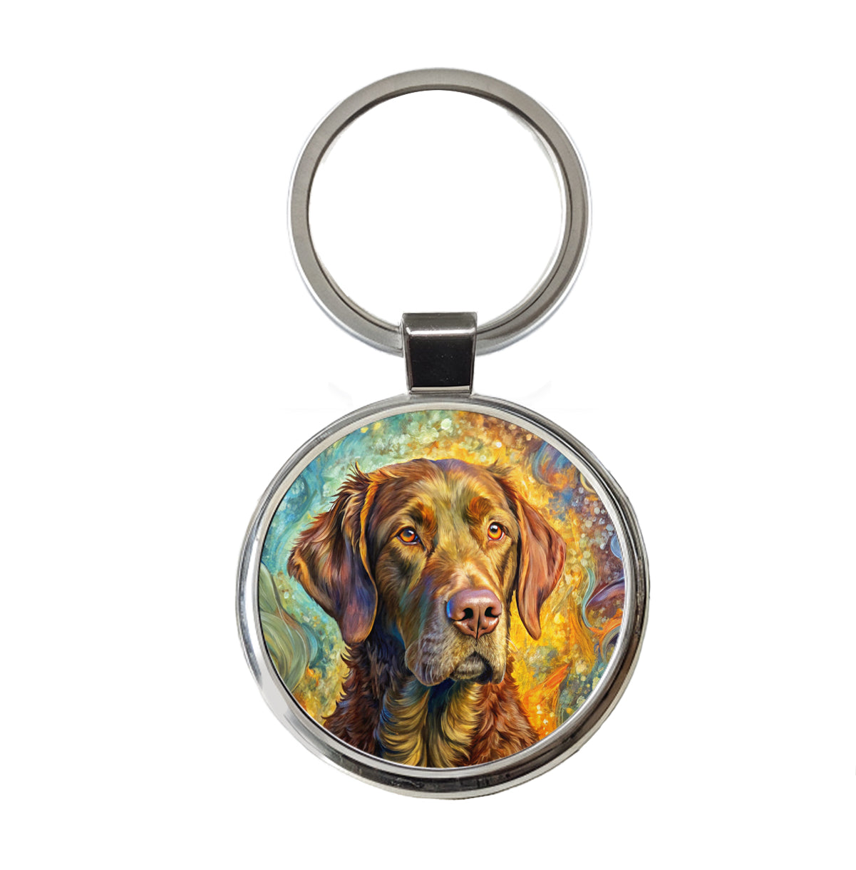 Chesapeake Bay Retriever Dog Abstract Art Round Metal Keychain