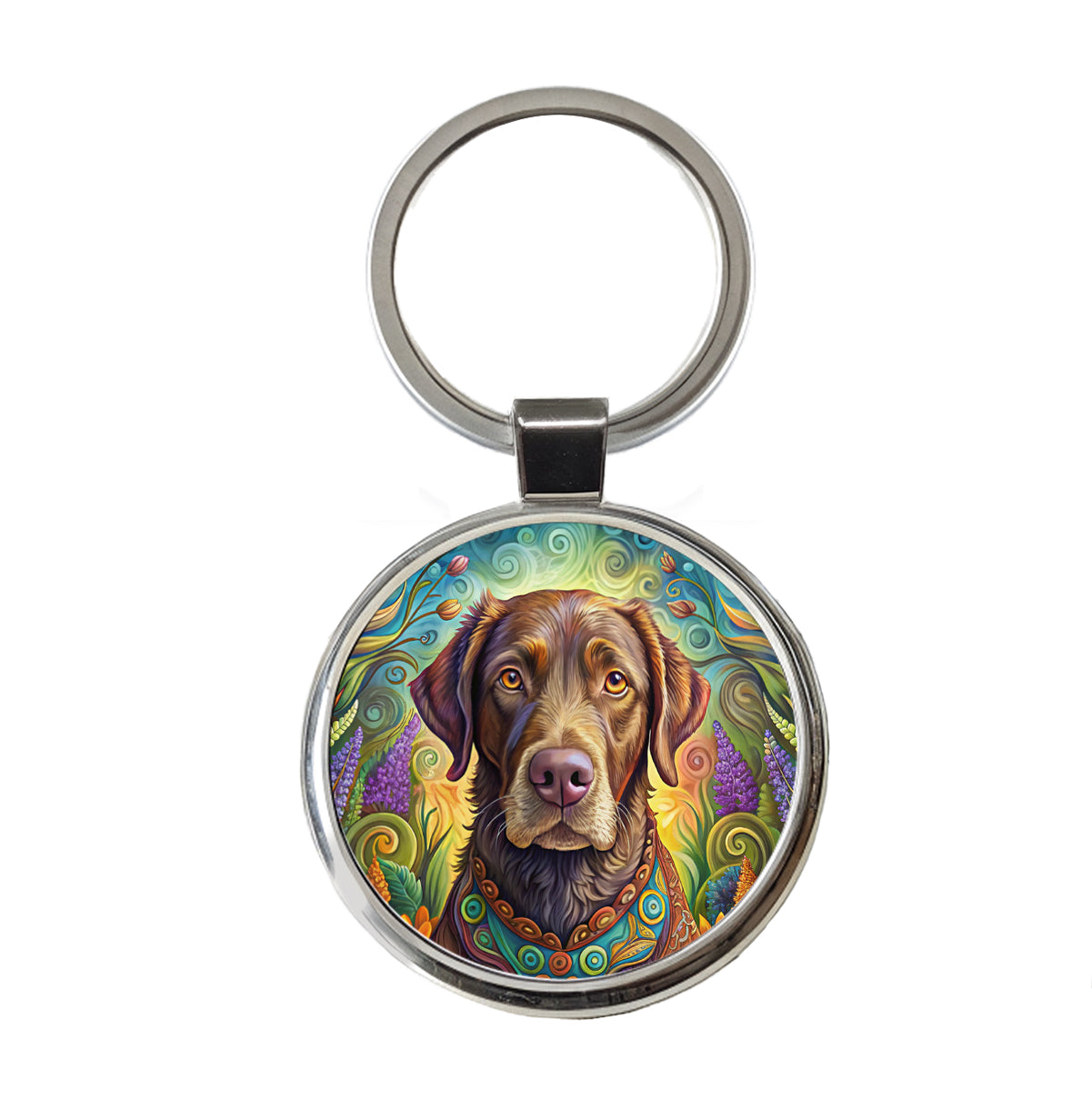 Chesapeake Bay Retriever Dog Bohemian Art Round Metal Keychain