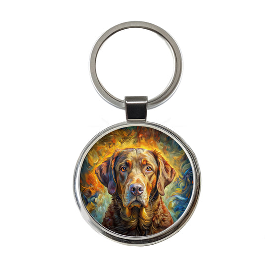 Chesapeake Bay Retriever Dog Expressionism Art Round Metal Keychain