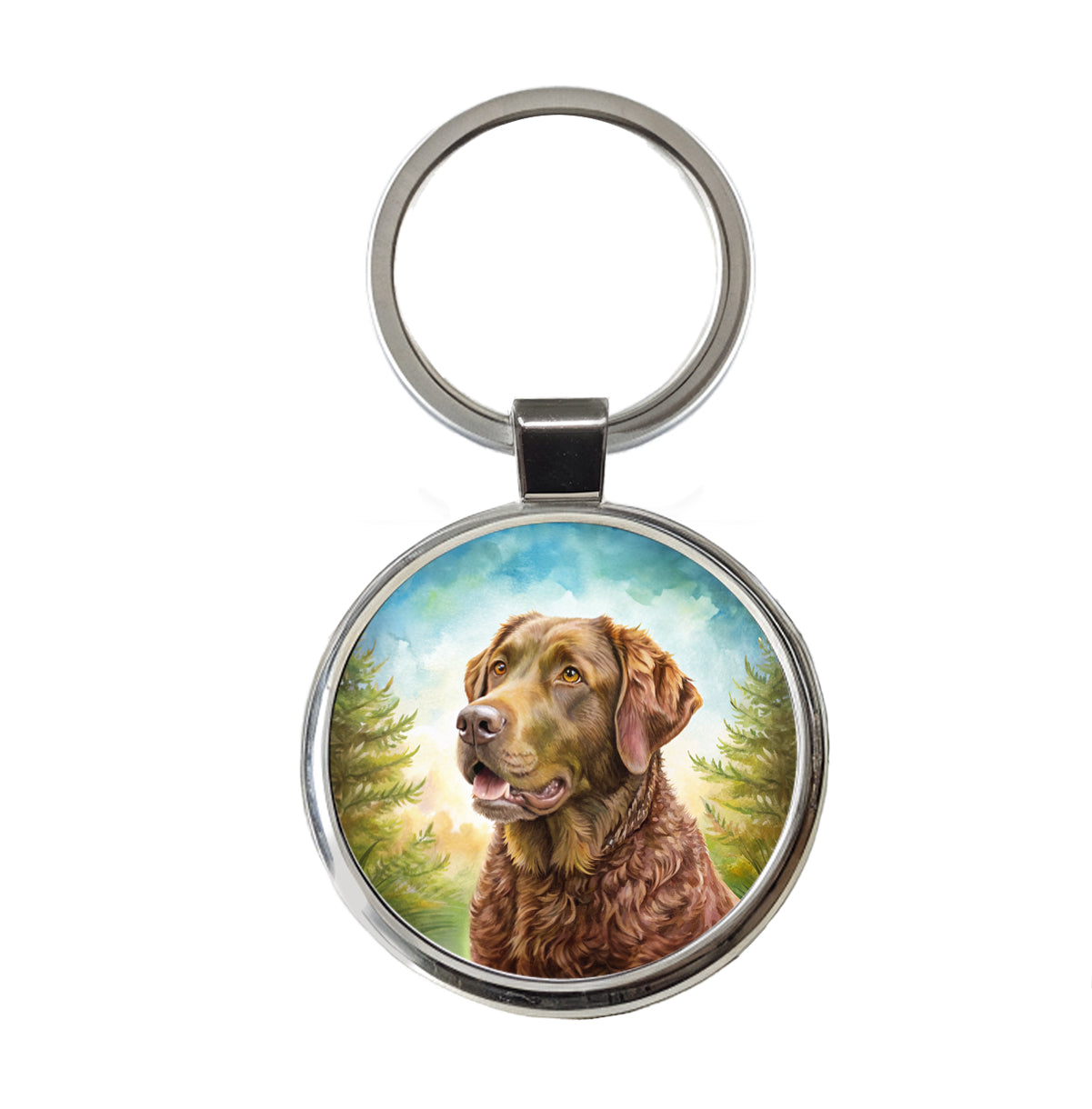Chesapeake Bay Retriever Dog Illustration Round Metal Keychain