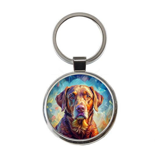 Chesapeake Bay Retriever Dog Pop Art Round Metal Keychain