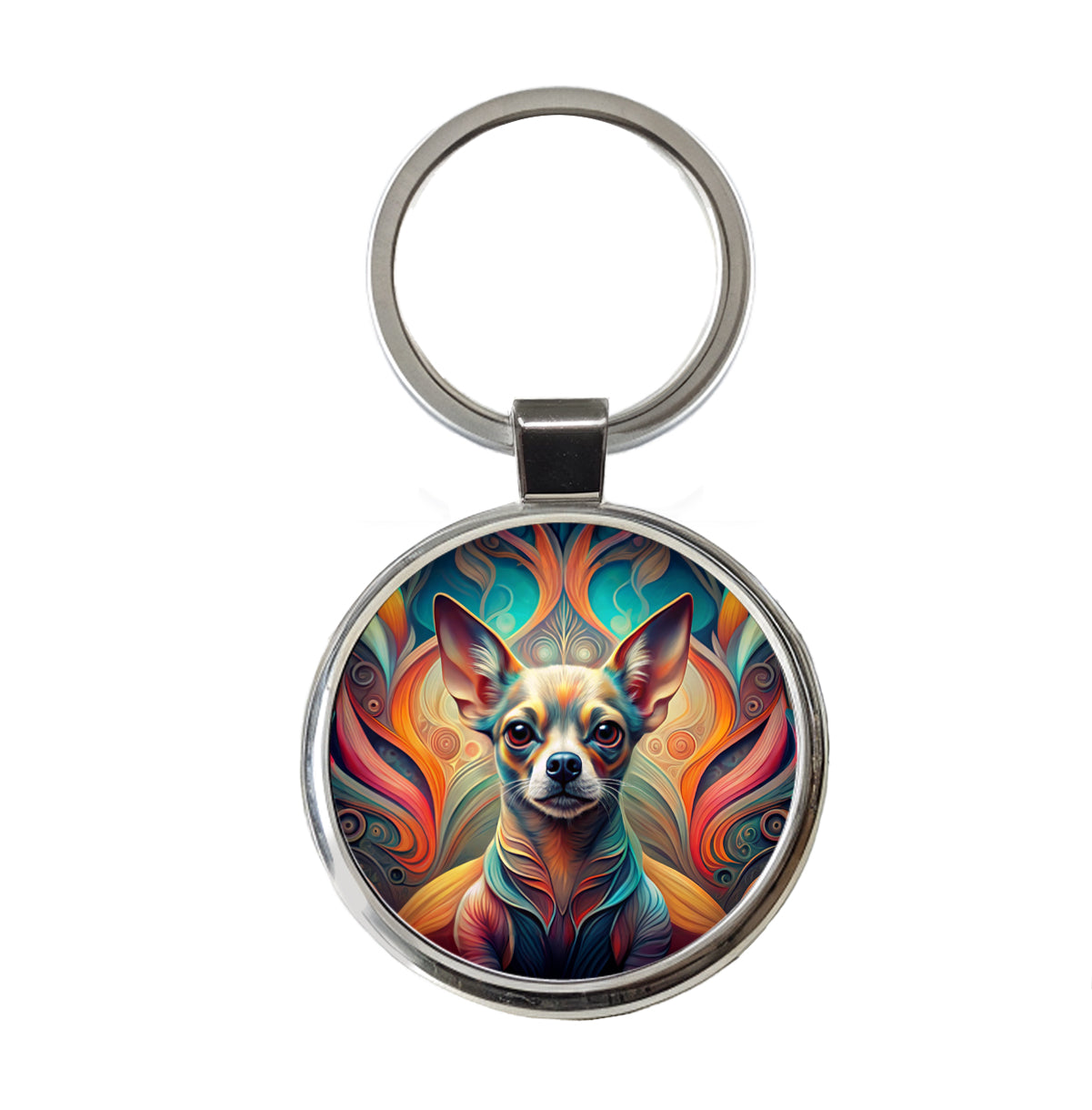 Chihuahua Dog Abstract Stylized Art Round Metal Keychain