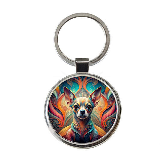 Chihuahua Dog Abstract Stylized Art Round Metal Keychain